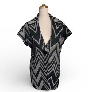 Coldwater Creek Womens Black Ivory Geometric Zigzag Shawl Collar Jacket Sz 4-6